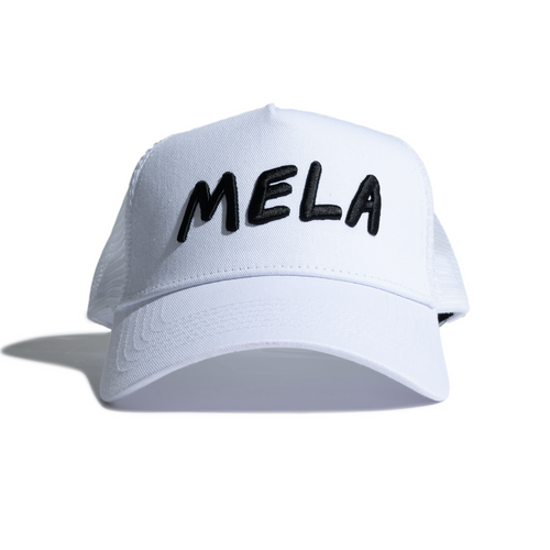 Black on White Mela Trucker Hat