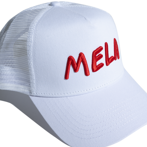 Red on White Mela Trucker Hat