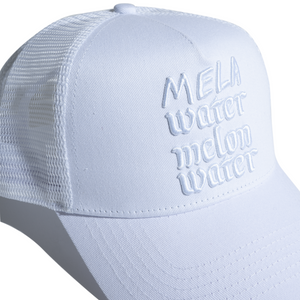 White on White Mela Watermelon Water Trucker Hat