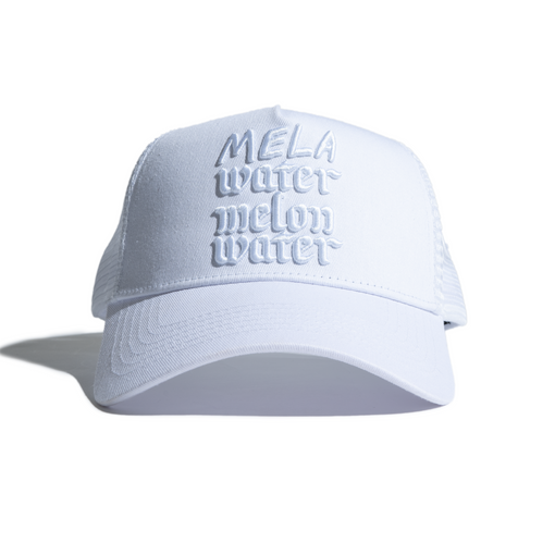 White on White Mela Watermelon Water Trucker Hat